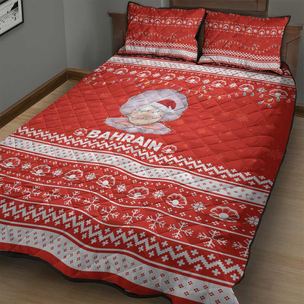 Bahrain Christmas Quilt Bed Set with Pearl Shell Design Red Snowflake Pattern and Holiday Lights - Wonder Print Shop