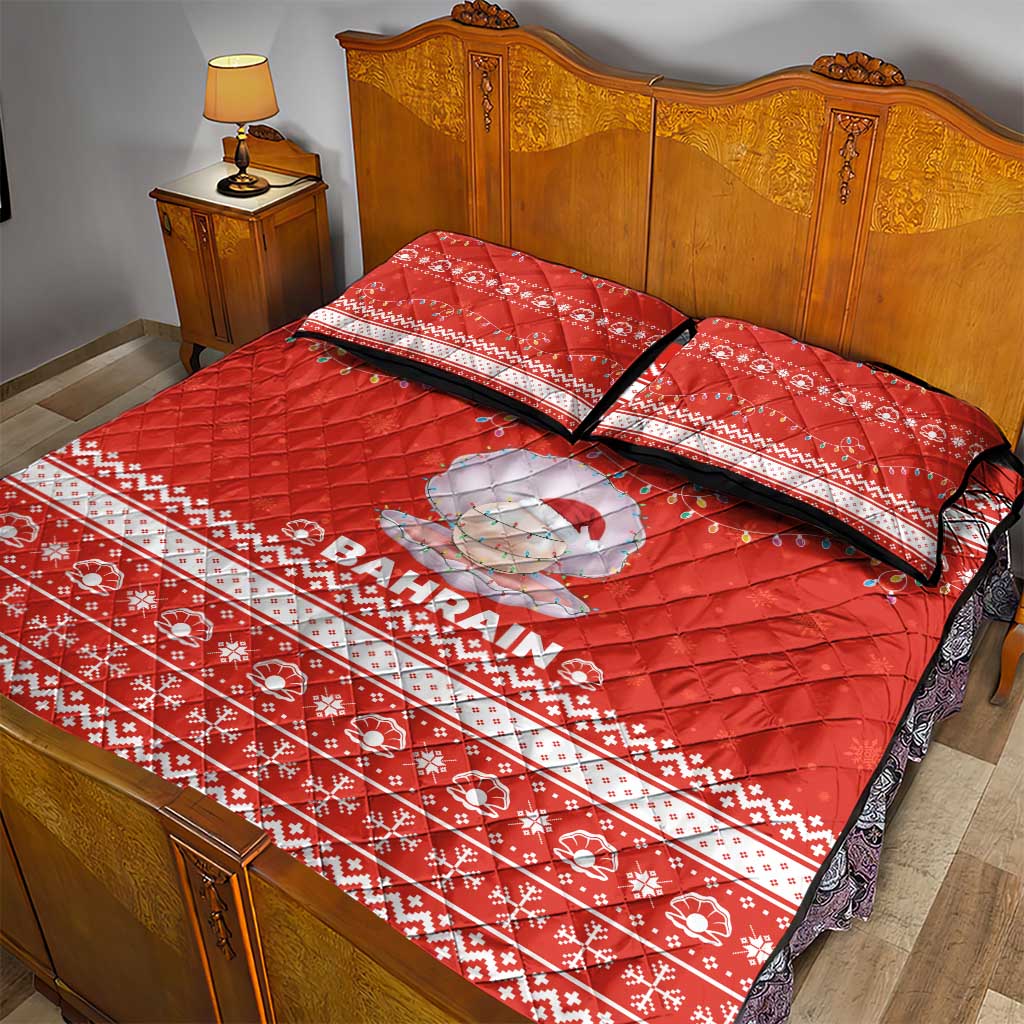 Bahrain Christmas Quilt Bed Set with Pearl Shell Design Red Snowflake Pattern and Holiday Lights - Wonder Print Shop
