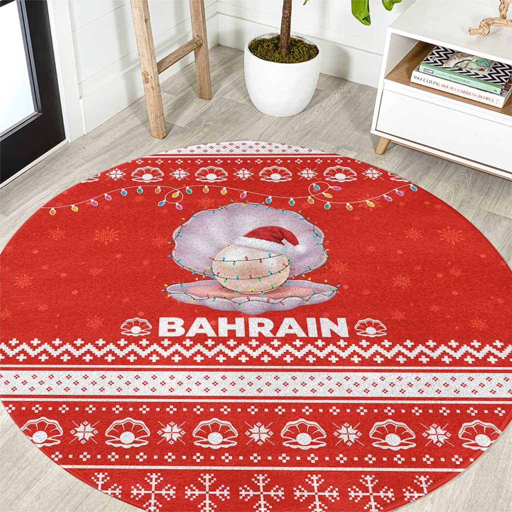Bahrain Christmas Round Carpet with Pearl Shell Design Red Snowflake Pattern and Holiday Lights - Wonder Print Shop