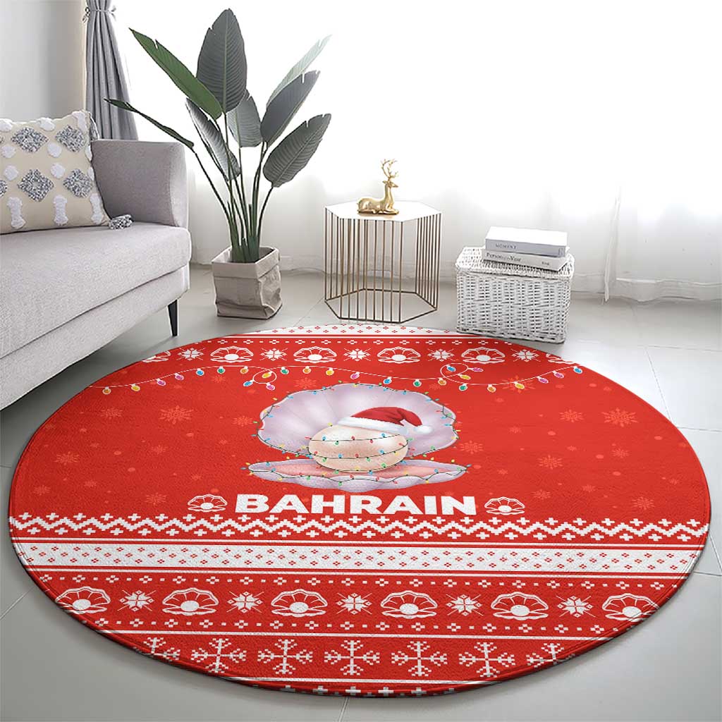 Bahrain Christmas Round Carpet with Pearl Shell Design Red Snowflake Pattern and Holiday Lights - Wonder Print Shop