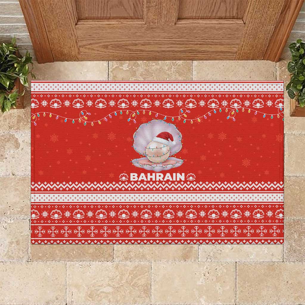 Bahrain Christmas Rubber Doormat with Pearl Shell Design Red Snowflake Pattern and Holiday Lights - Wonder Print Shop