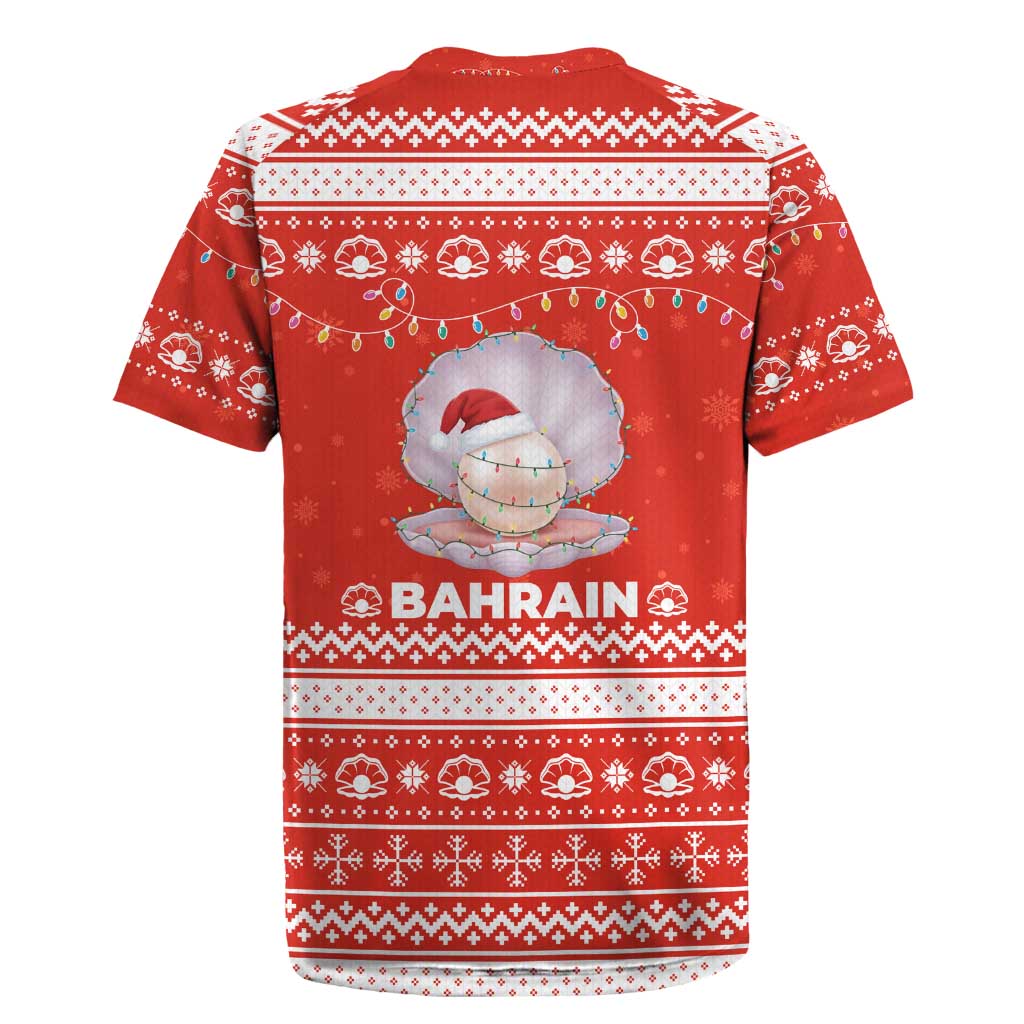 Bahrain Christmas Rugby Jersey with Pearl Shell Design Red Snowflake Pattern and Holiday Lights - Wonder Print Shop