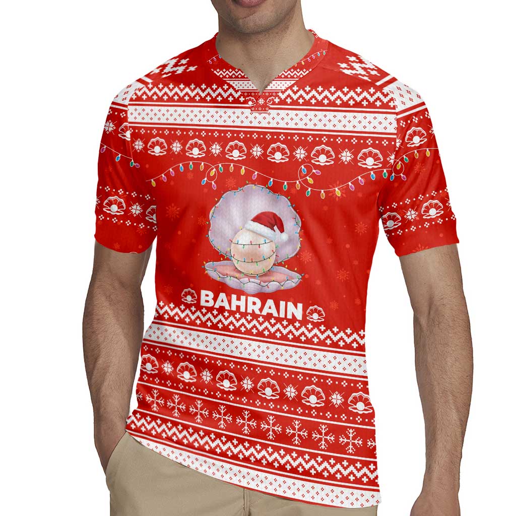 Bahrain Christmas Rugby Jersey with Pearl Shell Design Red Snowflake Pattern and Holiday Lights - Wonder Print Shop