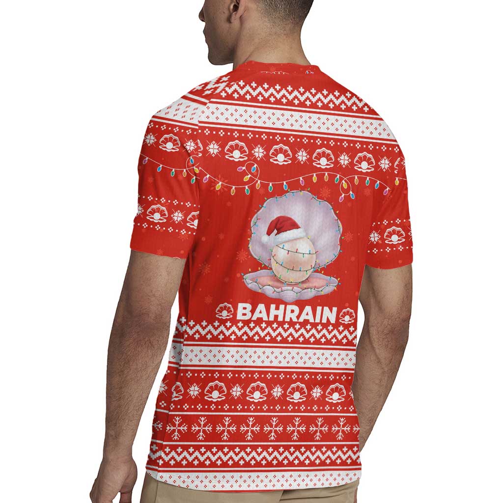 Bahrain Christmas Rugby Jersey with Pearl Shell Design Red Snowflake Pattern and Holiday Lights - Wonder Print Shop