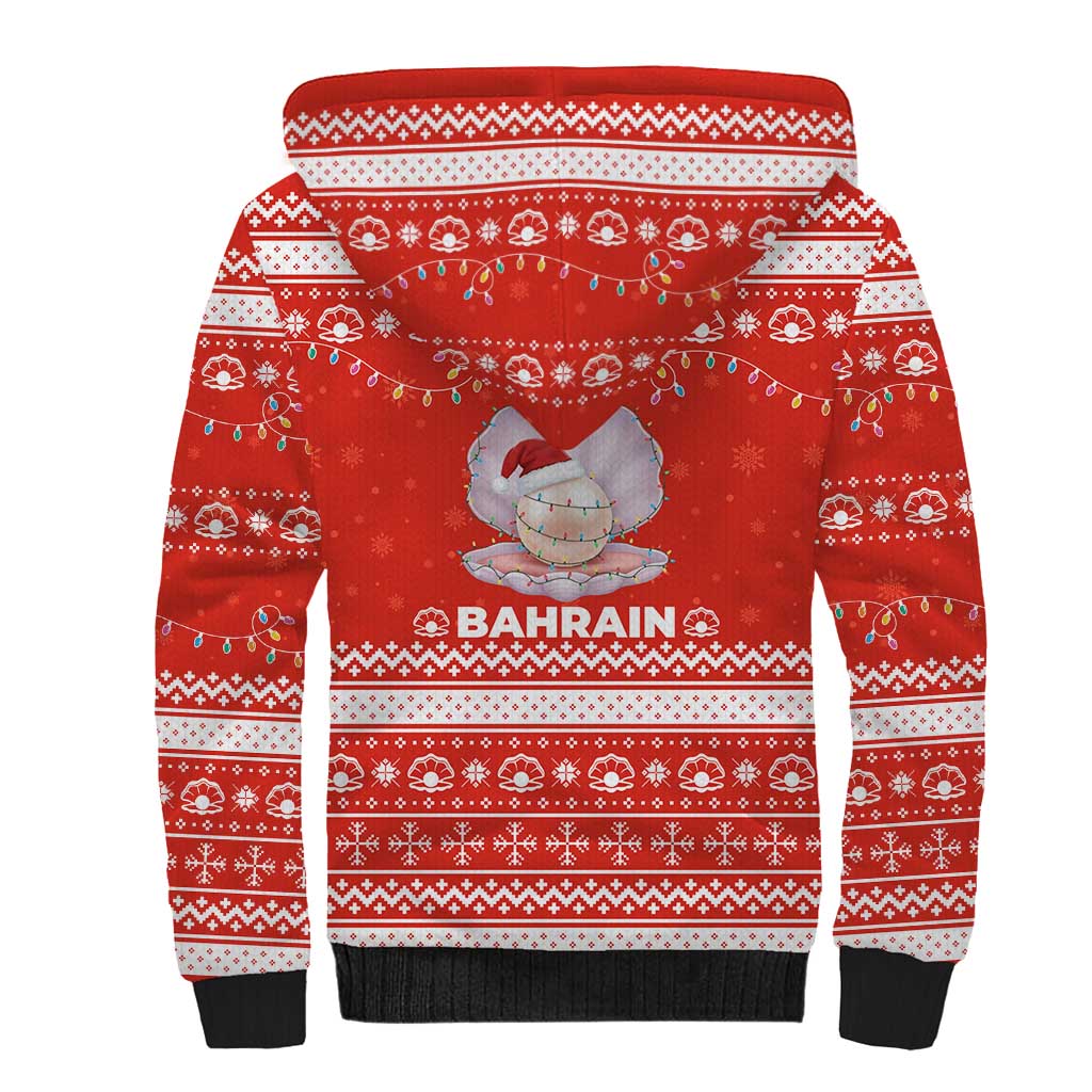 Bahrain Christmas Sherpa Hoodie with Pearl Shell Design Red Snowflake Pattern and Holiday Lights - Wonder Print Shop