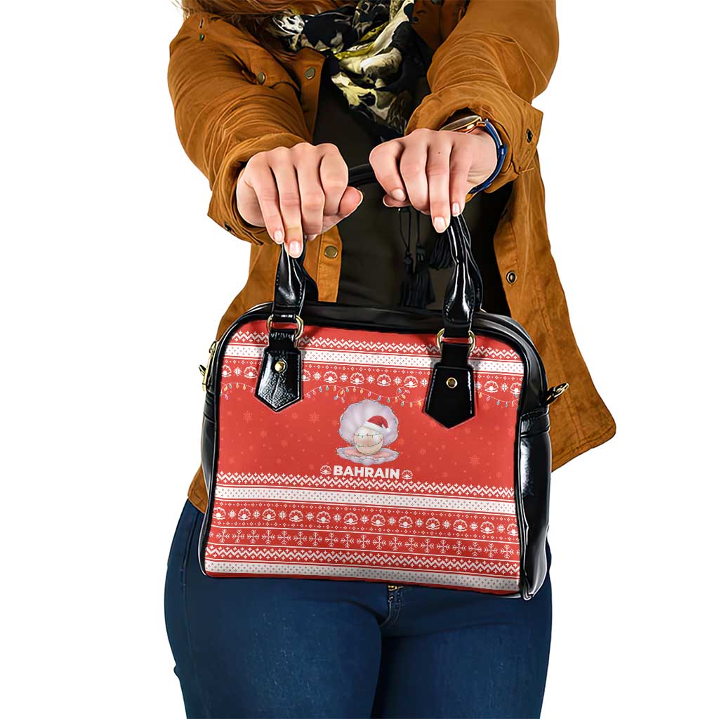 Bahrain Christmas Shoulder Handbag with Pearl Shell Design Red Snowflake Pattern and Holiday Lights - Wonder Print Shop