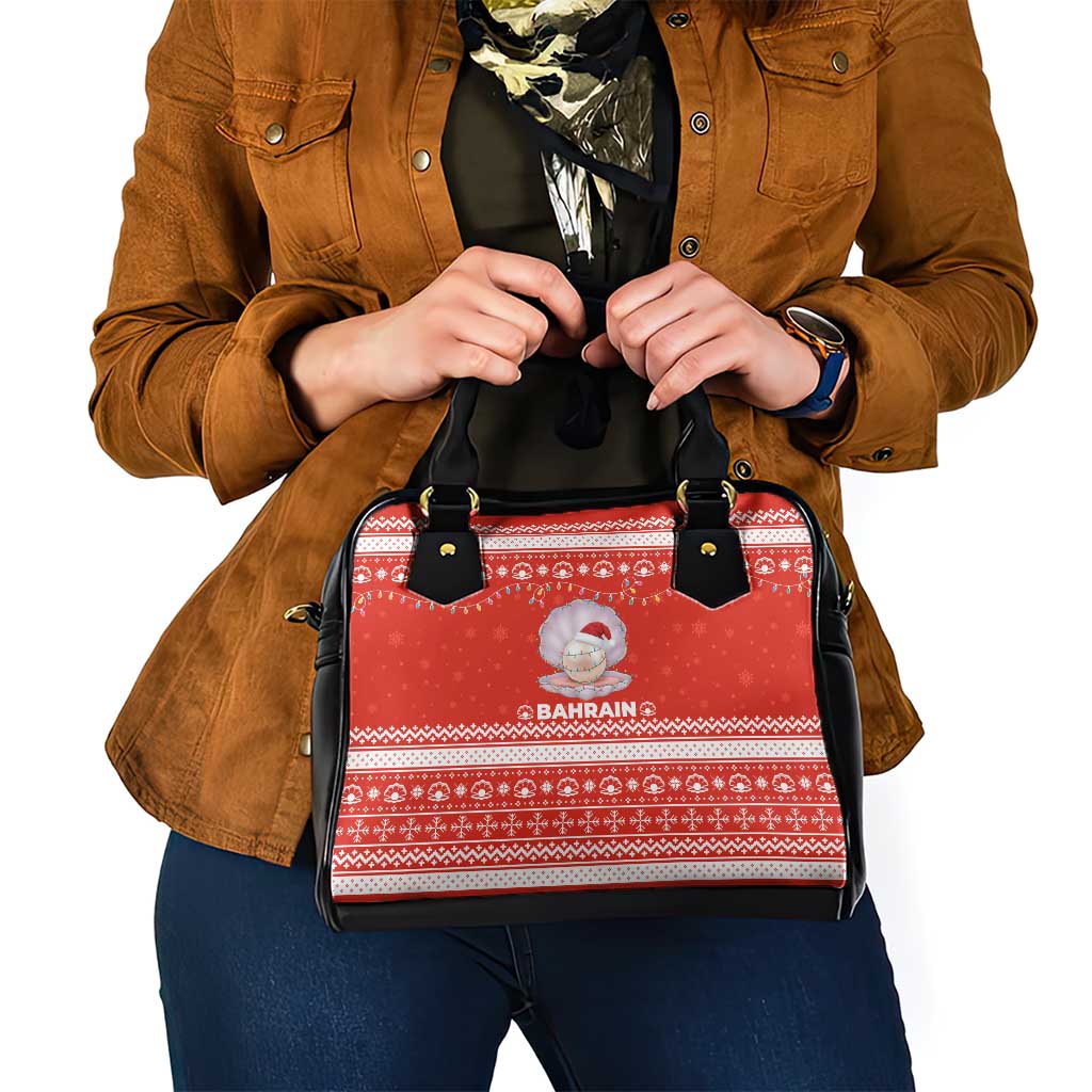 Bahrain Christmas Shoulder Handbag with Pearl Shell Design Red Snowflake Pattern and Holiday Lights - Wonder Print Shop