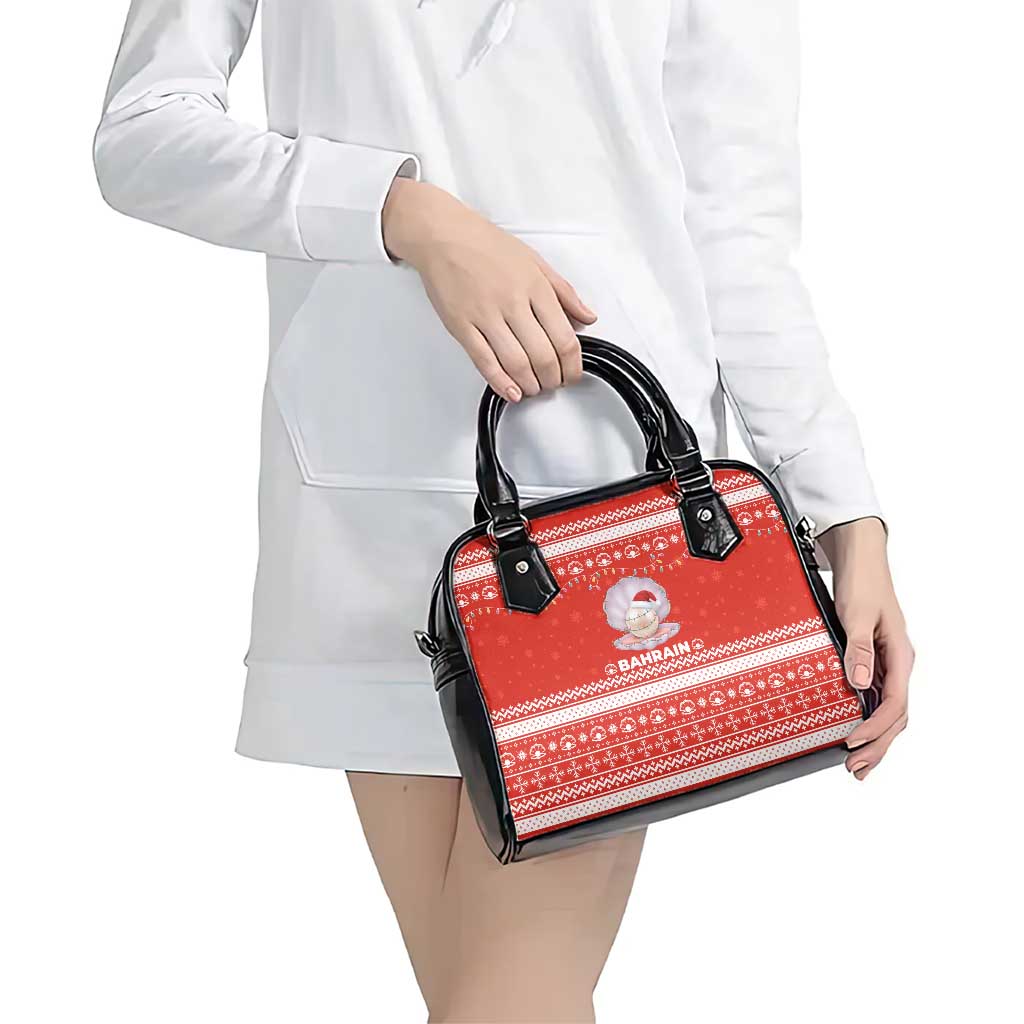Bahrain Christmas Shoulder Handbag with Pearl Shell Design Red Snowflake Pattern and Holiday Lights - Wonder Print Shop