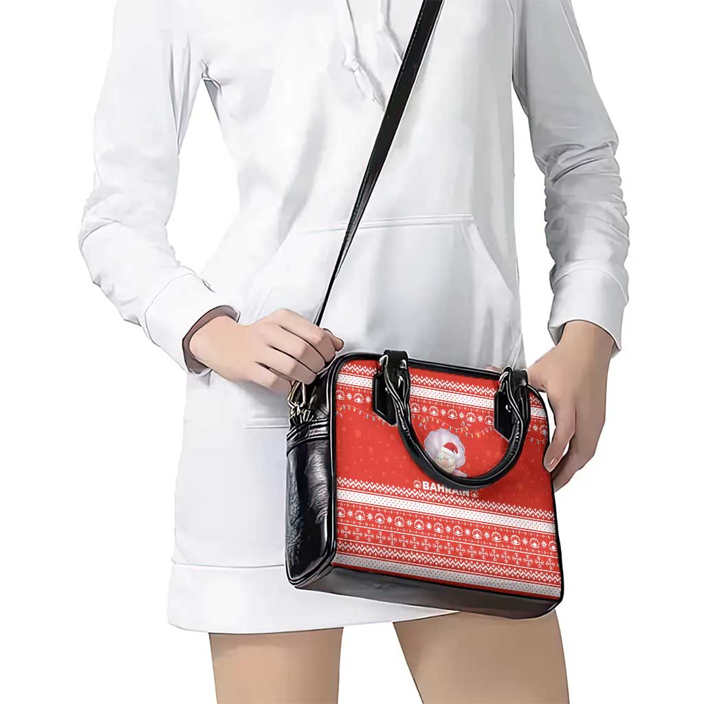 Bahrain Christmas Shoulder Handbag with Pearl Shell Design Red Snowflake Pattern and Holiday Lights - Wonder Print Shop