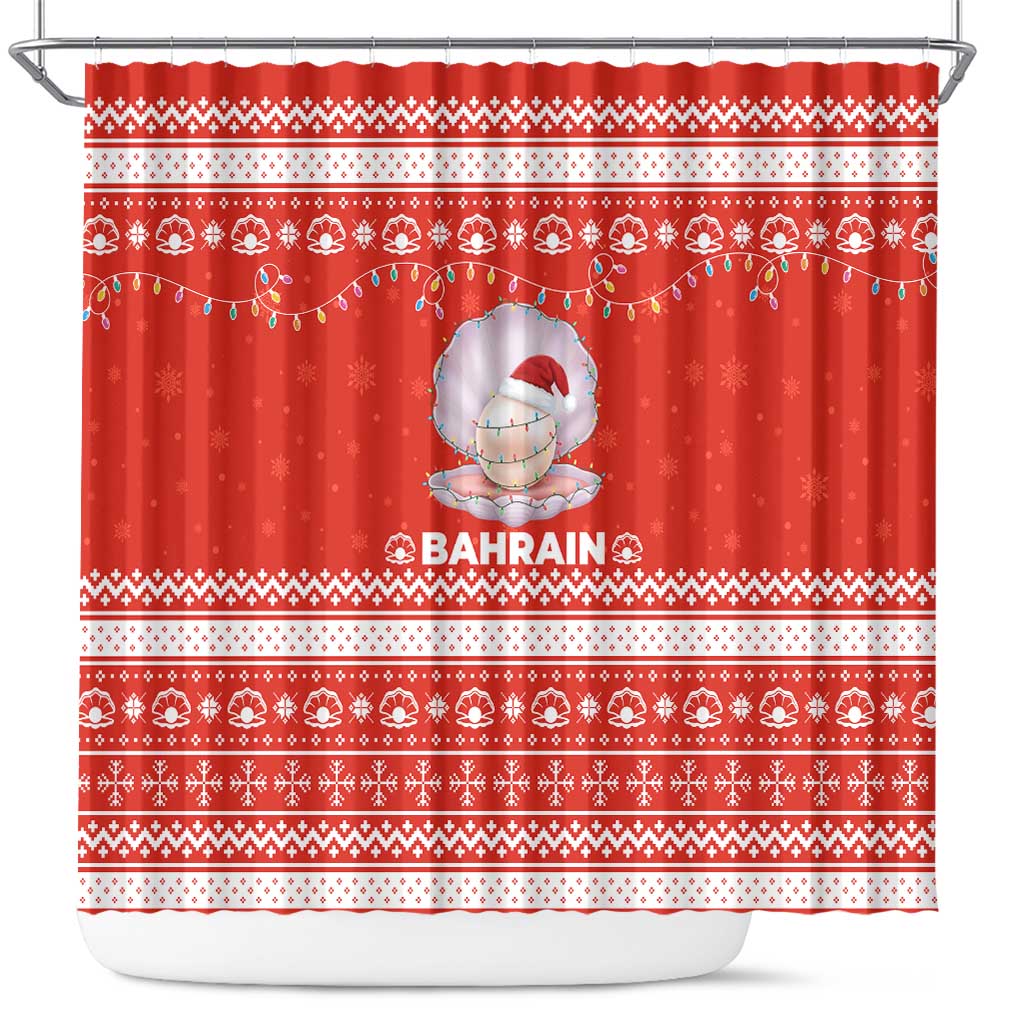 Bahrain Christmas Shower Curtain with Pearl Shell Design Red Snowflake Pattern and Holiday Lights - Wonder Print Shop
