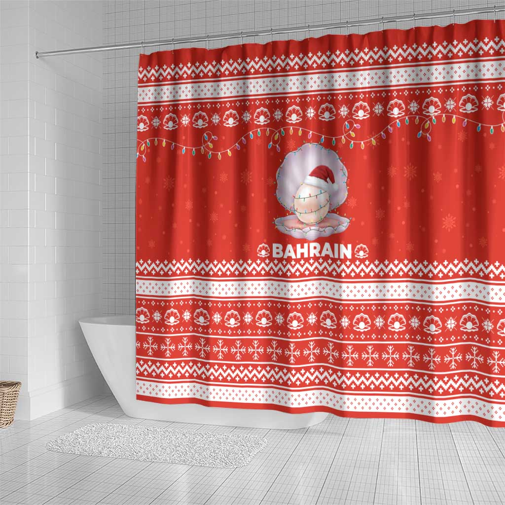Bahrain Christmas Shower Curtain with Pearl Shell Design Red Snowflake Pattern and Holiday Lights - Wonder Print Shop