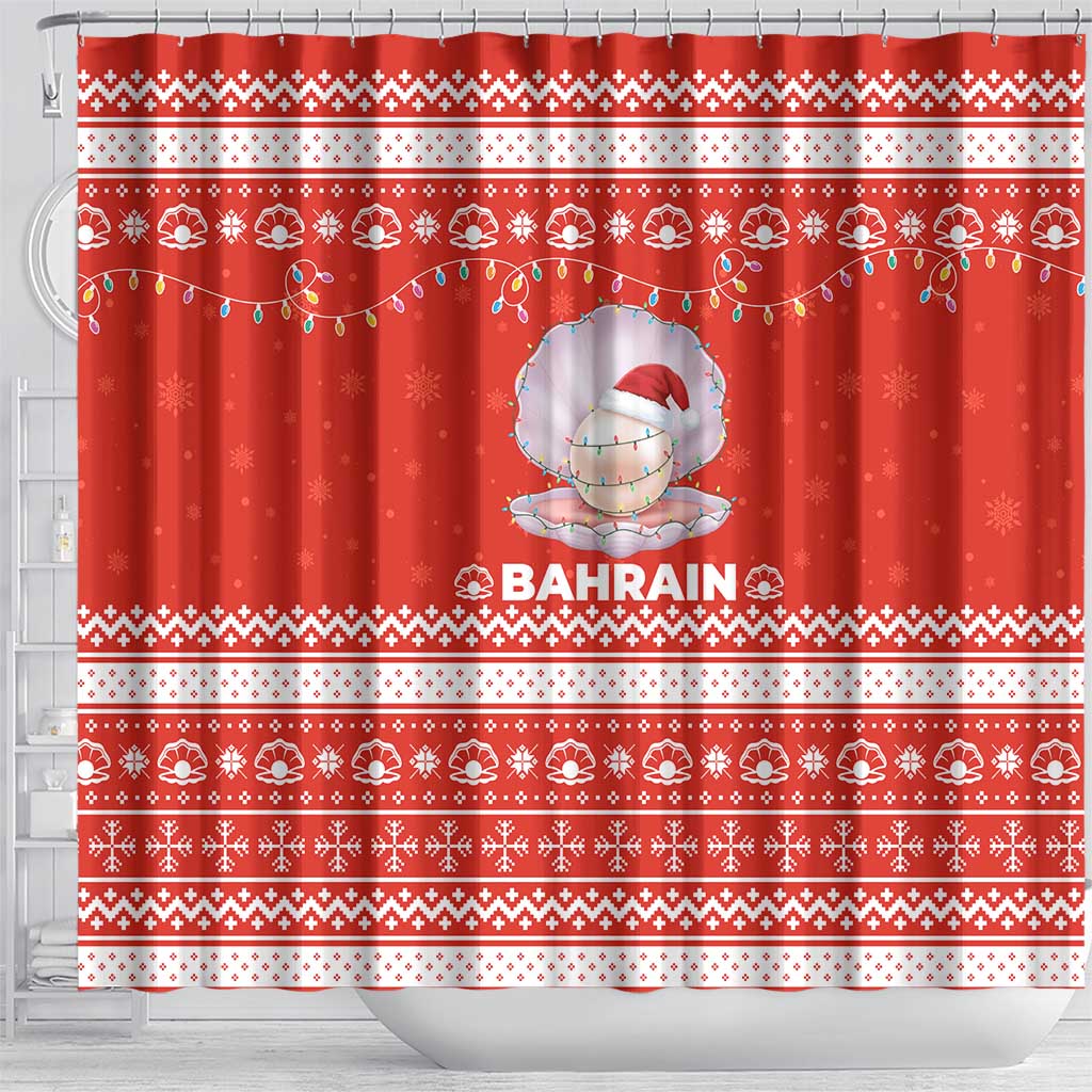 Bahrain Christmas Shower Curtain with Pearl Shell Design Red Snowflake Pattern and Holiday Lights - Wonder Print Shop