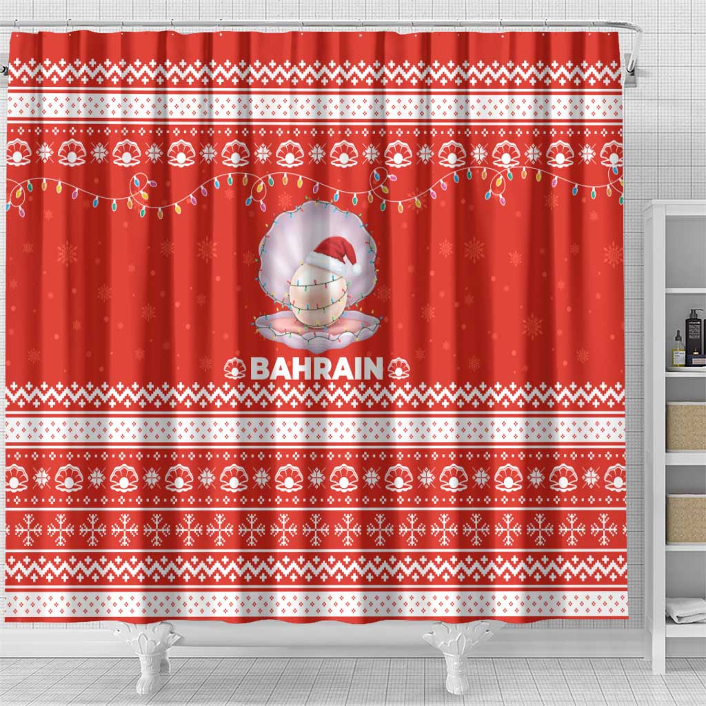 Bahrain Christmas Shower Curtain with Pearl Shell Design Red Snowflake Pattern and Holiday Lights - Wonder Print Shop