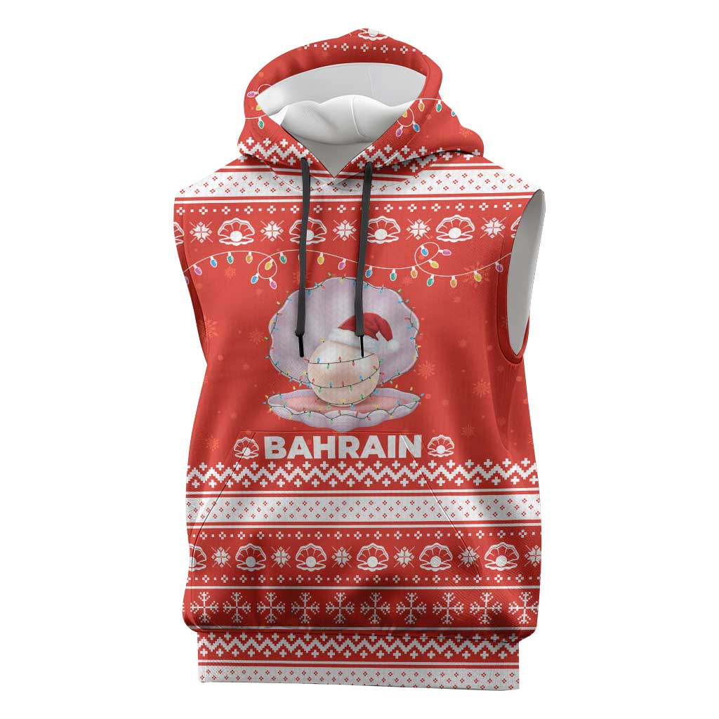 Bahrain Christmas Sleeveless Hoodie with Pearl Shell Design Red Snowflake Pattern and Holiday Lights - Wonder Print Shop