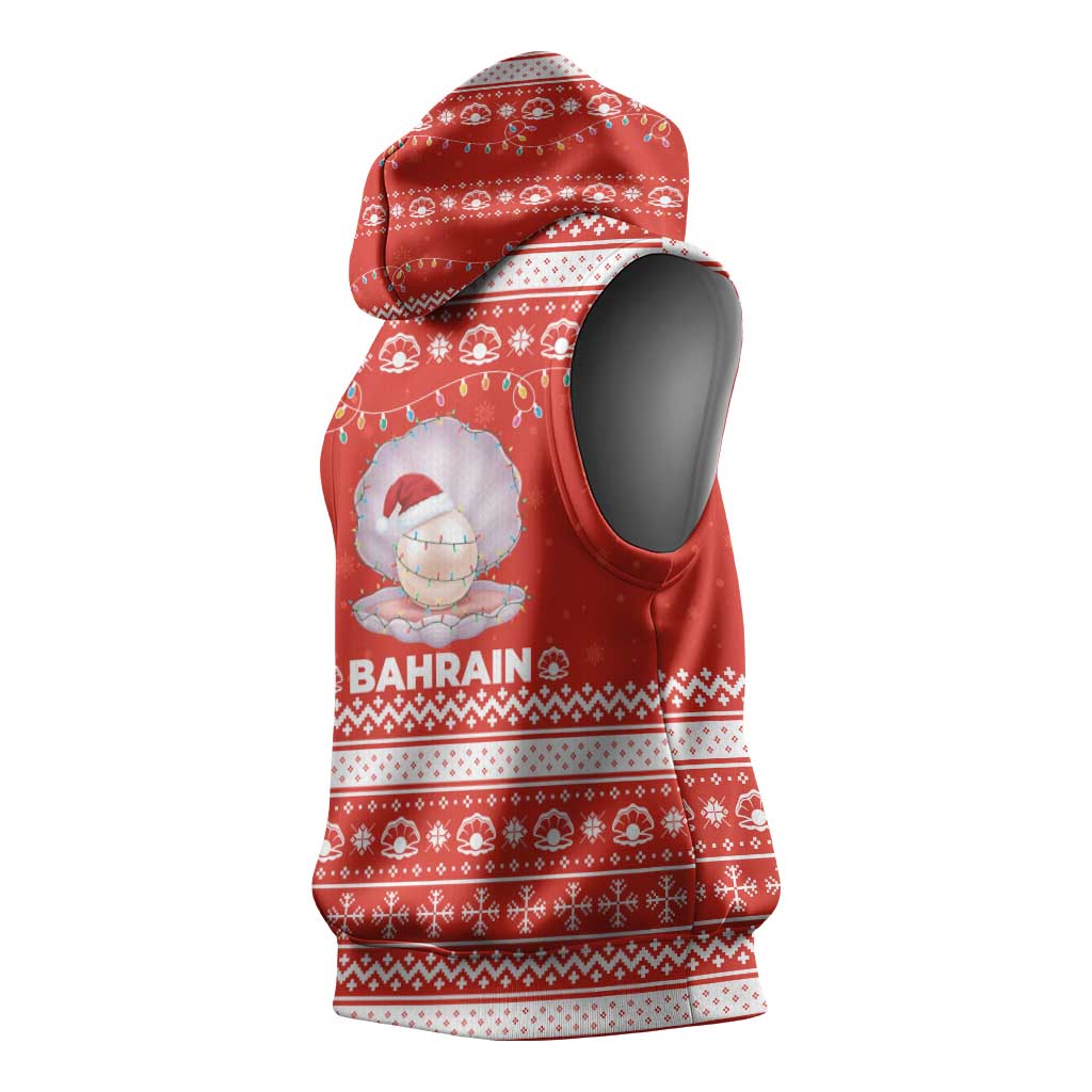 Bahrain Christmas Sleeveless Hoodie with Pearl Shell Design Red Snowflake Pattern and Holiday Lights - Wonder Print Shop