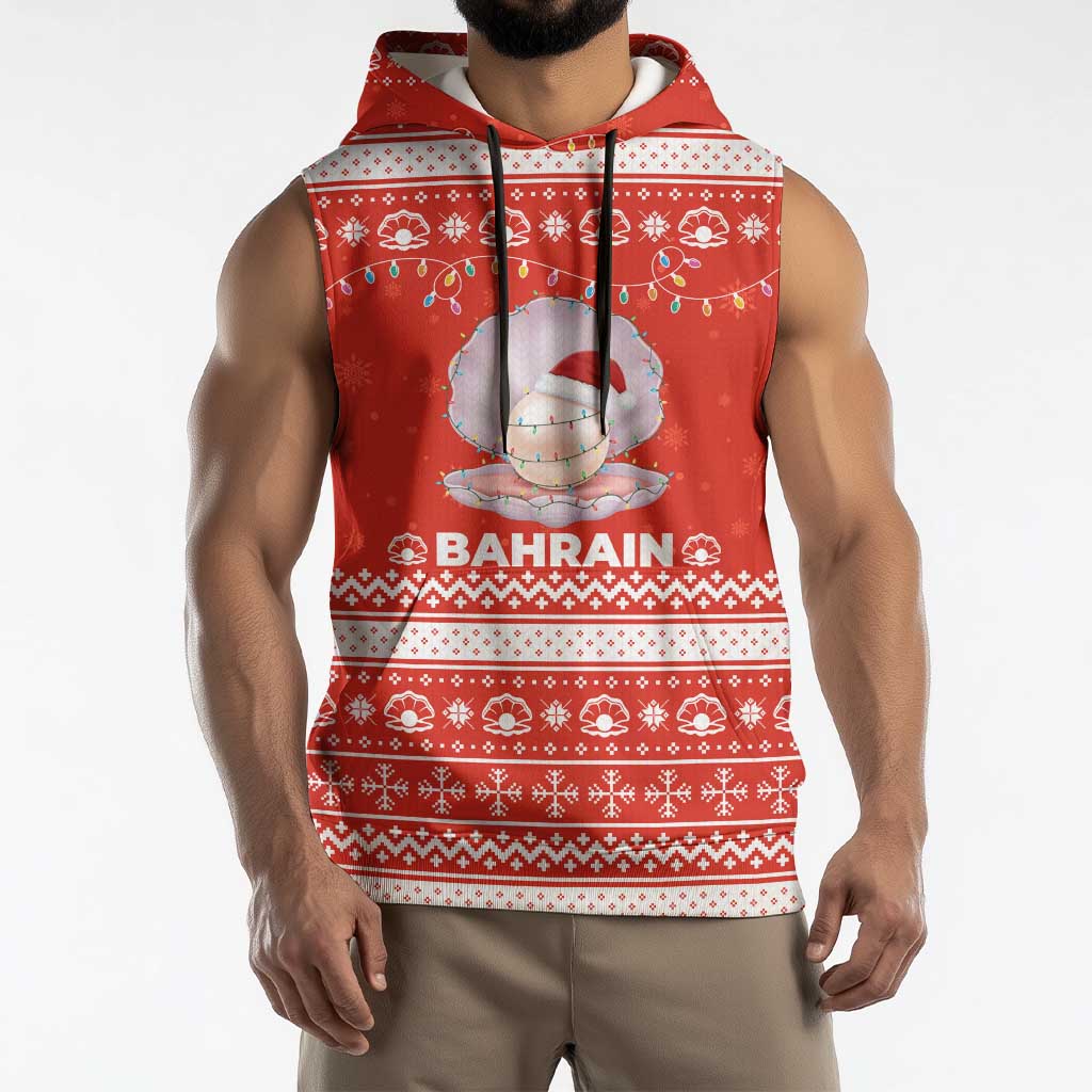 Bahrain Christmas Sleeveless Hoodie with Pearl Shell Design Red Snowflake Pattern and Holiday Lights - Wonder Print Shop