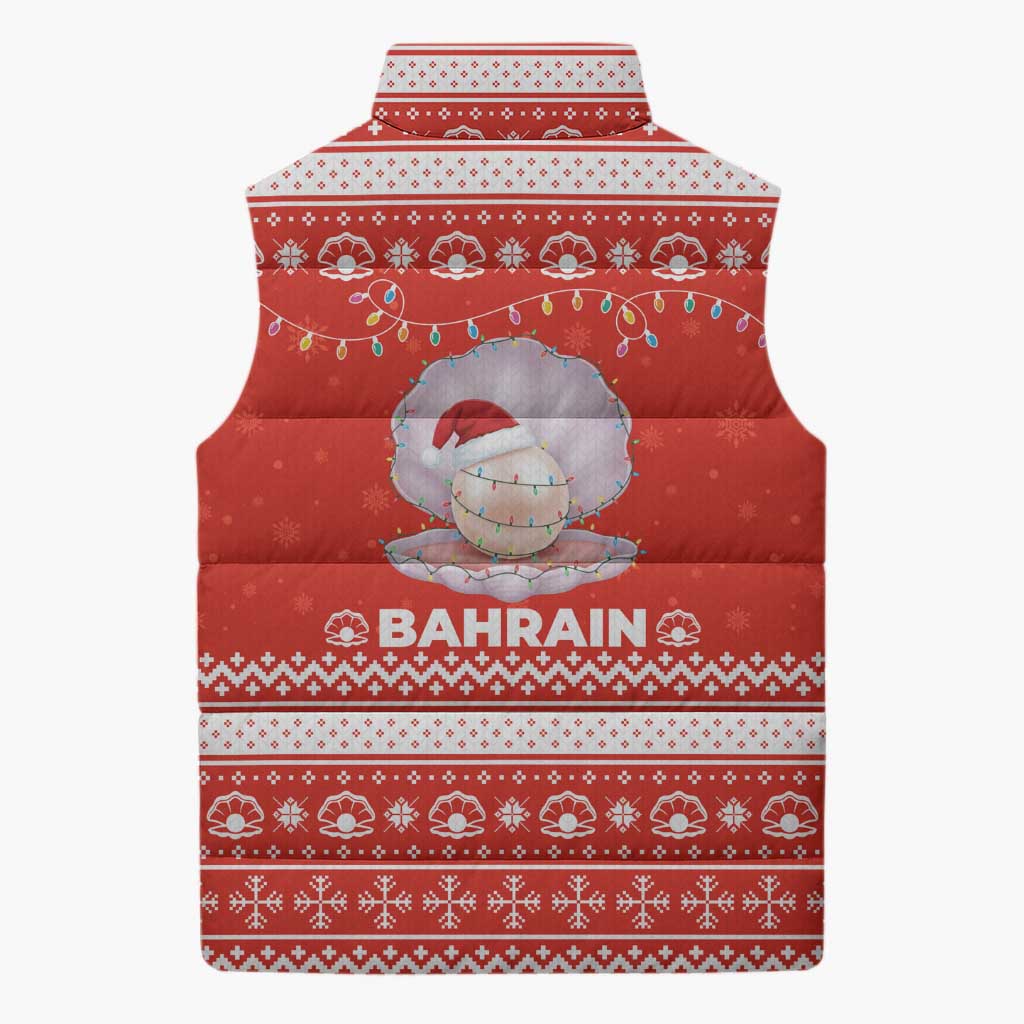 Bahrain Christmas Sleeveless Puffer Jacket with Pearl Shell Design Red Snowflake Pattern and Holiday Lights - Wonder Print Shop