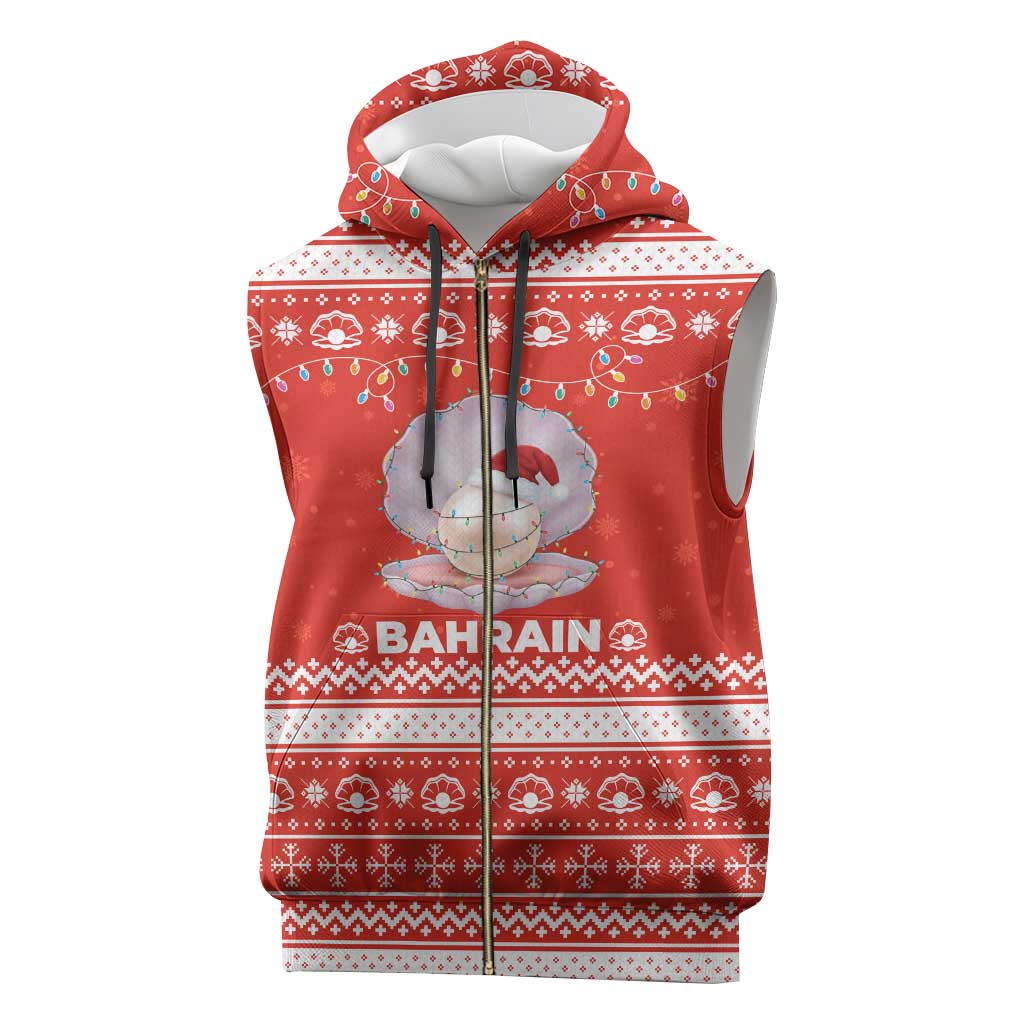 Bahrain Christmas Sleeveless Zip Hoodie with Pearl Shell Design Red Snowflake Pattern and Holiday Lights - Wonder Print Shop