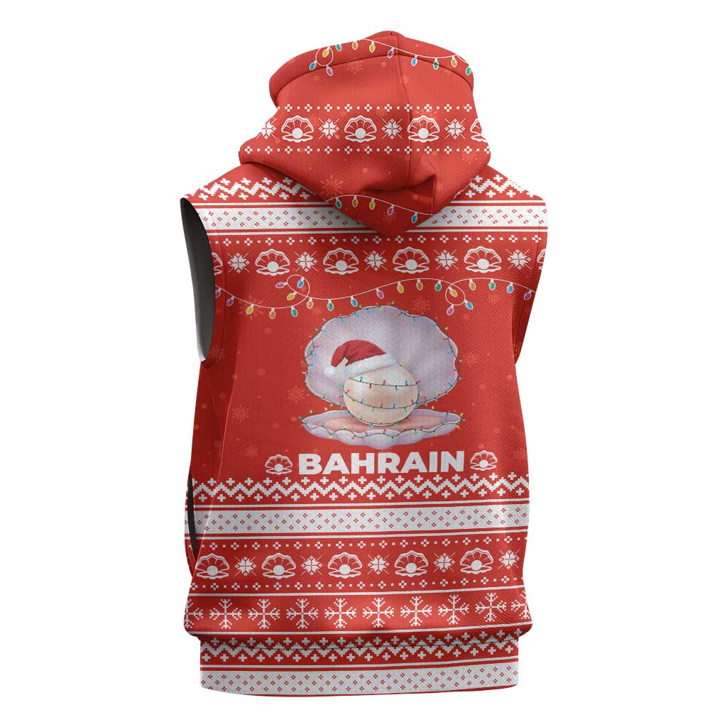 Bahrain Christmas Sleeveless Zip Hoodie with Pearl Shell Design Red Snowflake Pattern and Holiday Lights - Wonder Print Shop