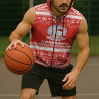 Bahrain Christmas Sleeveless Zip Hoodie with Pearl Shell Design Red Snowflake Pattern and Holiday Lights - Wonder Print Shop