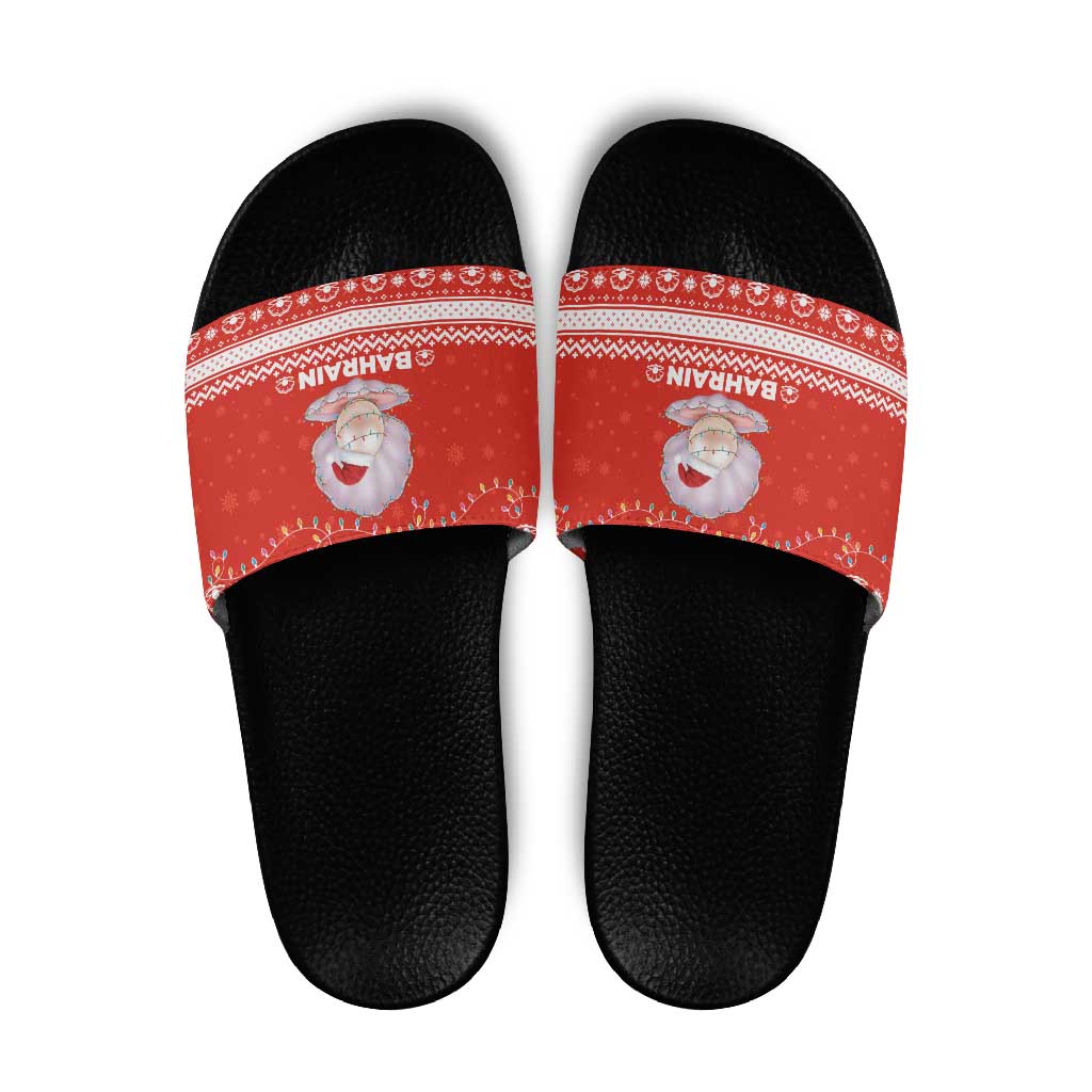 Bahrain Christmas Slide Sandals with Pearl Shell Design Red Snowflake Pattern and Holiday Lights - Wonder Print Shop