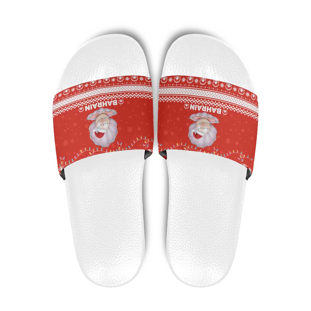 Bahrain Christmas Slide Sandals with Pearl Shell Design Red Snowflake Pattern and Holiday Lights - Wonder Print Shop