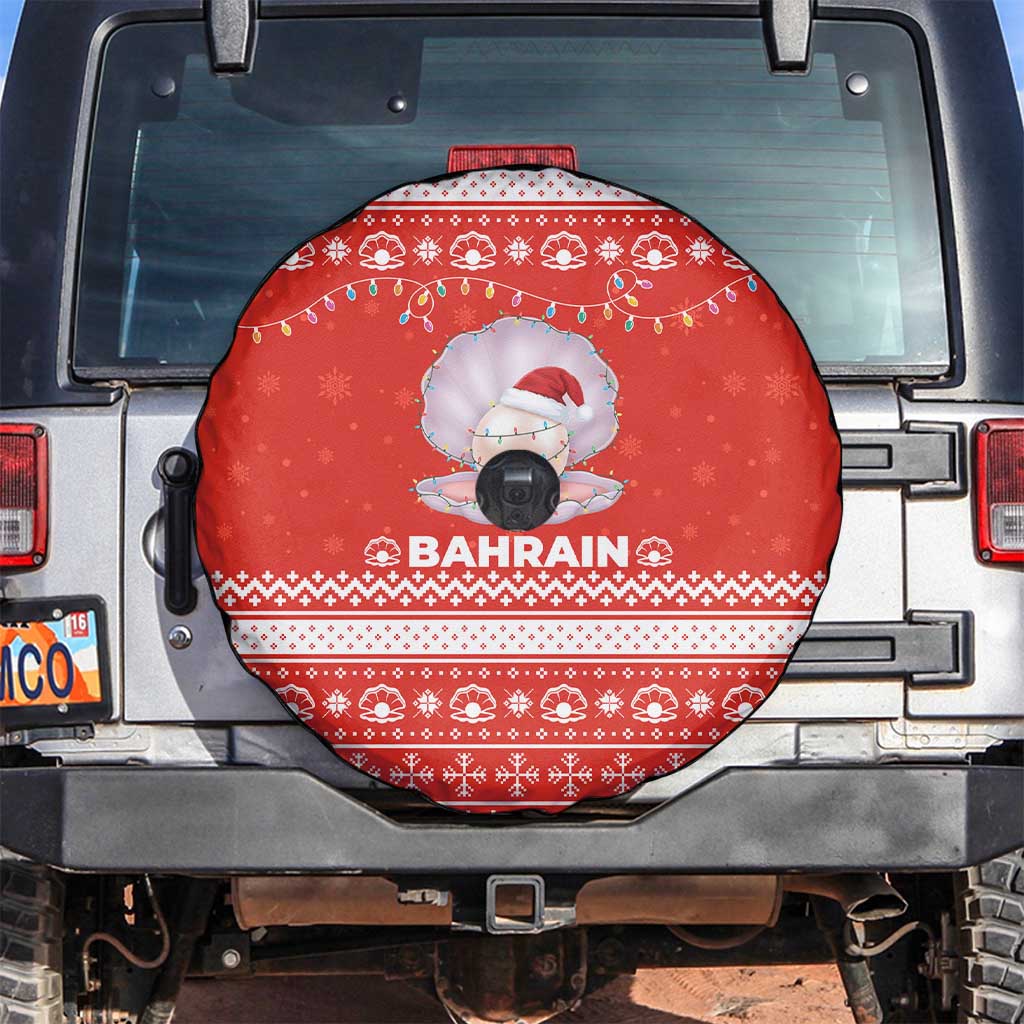 Bahrain Christmas Spare Tire Cover with Pearl Shell Design Red Snowflake Pattern and Holiday Lights - Wonder Print Shop
