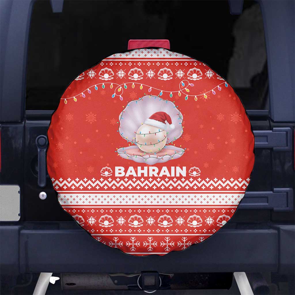 Bahrain Christmas Spare Tire Cover with Pearl Shell Design Red Snowflake Pattern and Holiday Lights - Wonder Print Shop