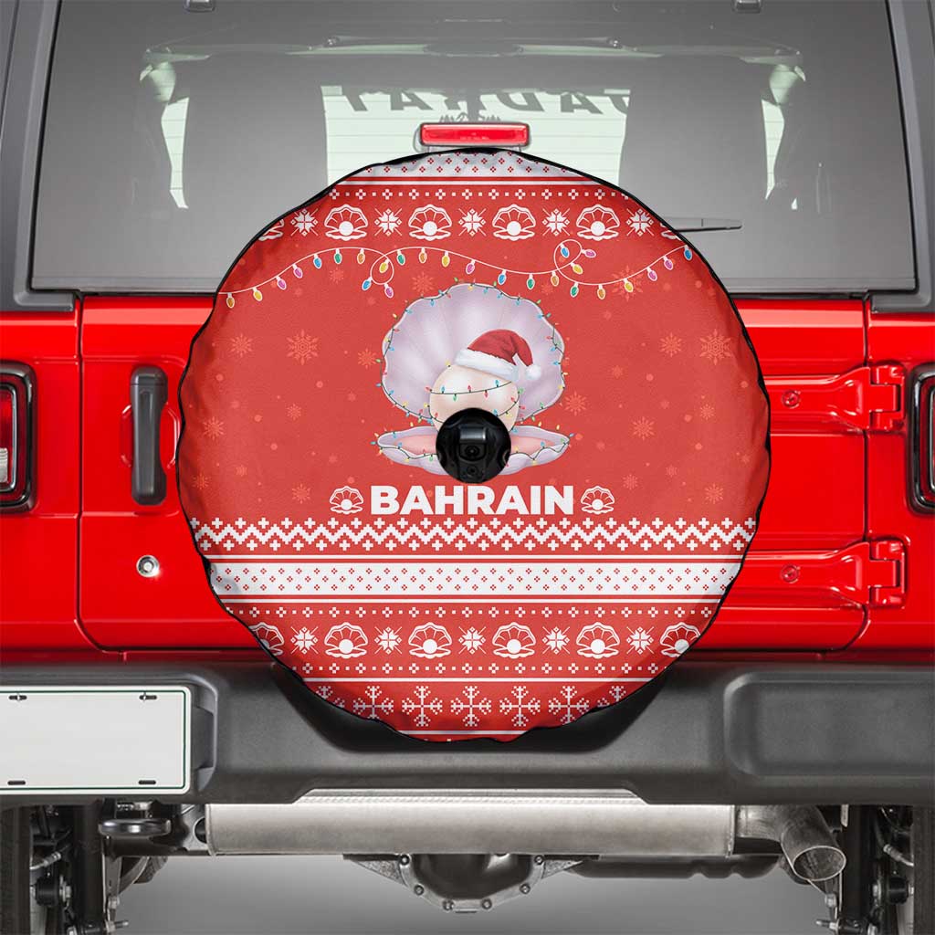 Bahrain Christmas Spare Tire Cover with Pearl Shell Design Red Snowflake Pattern and Holiday Lights - Wonder Print Shop