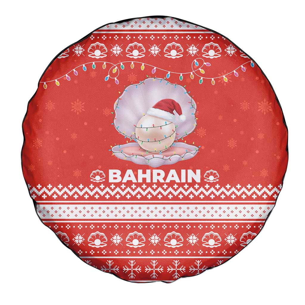 Bahrain Christmas Spare Tire Cover with Pearl Shell Design Red Snowflake Pattern and Holiday Lights - Wonder Print Shop