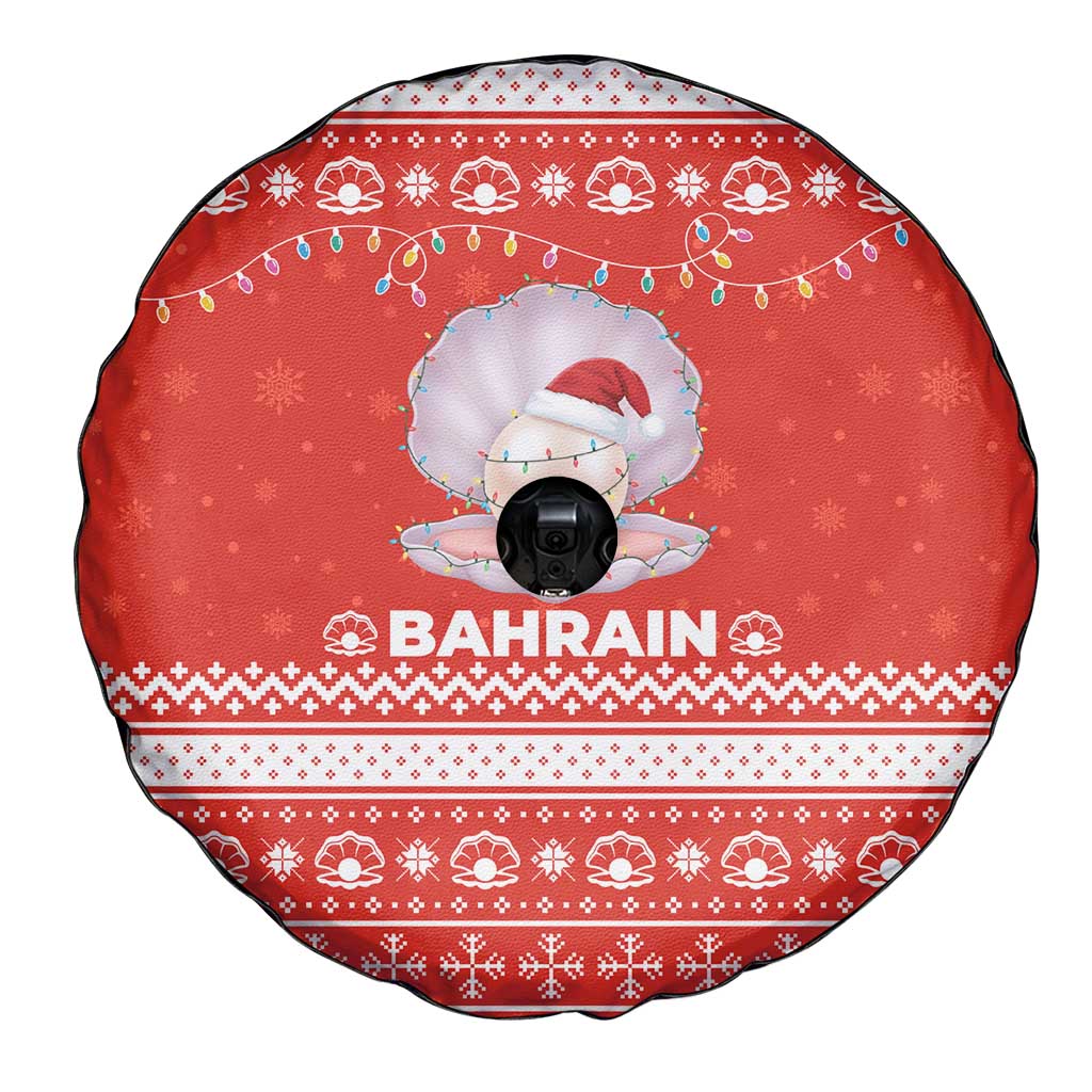 Bahrain Christmas Spare Tire Cover with Pearl Shell Design Red Snowflake Pattern and Holiday Lights - Wonder Print Shop