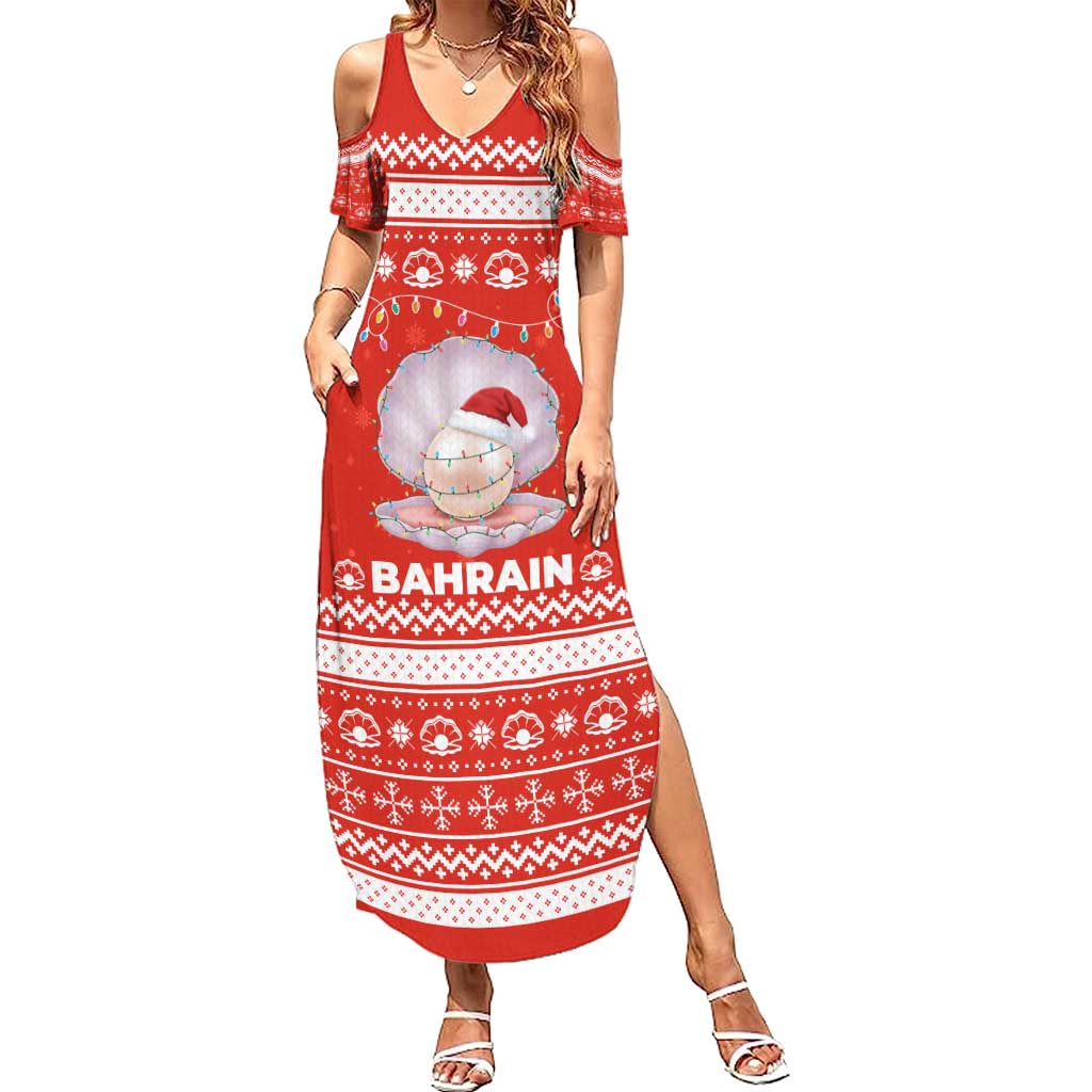 Bahrain Christmas Summer Maxi Dress with Pearl Shell Design Red Snowflake Pattern and Holiday Lights - Wonder Print Shop