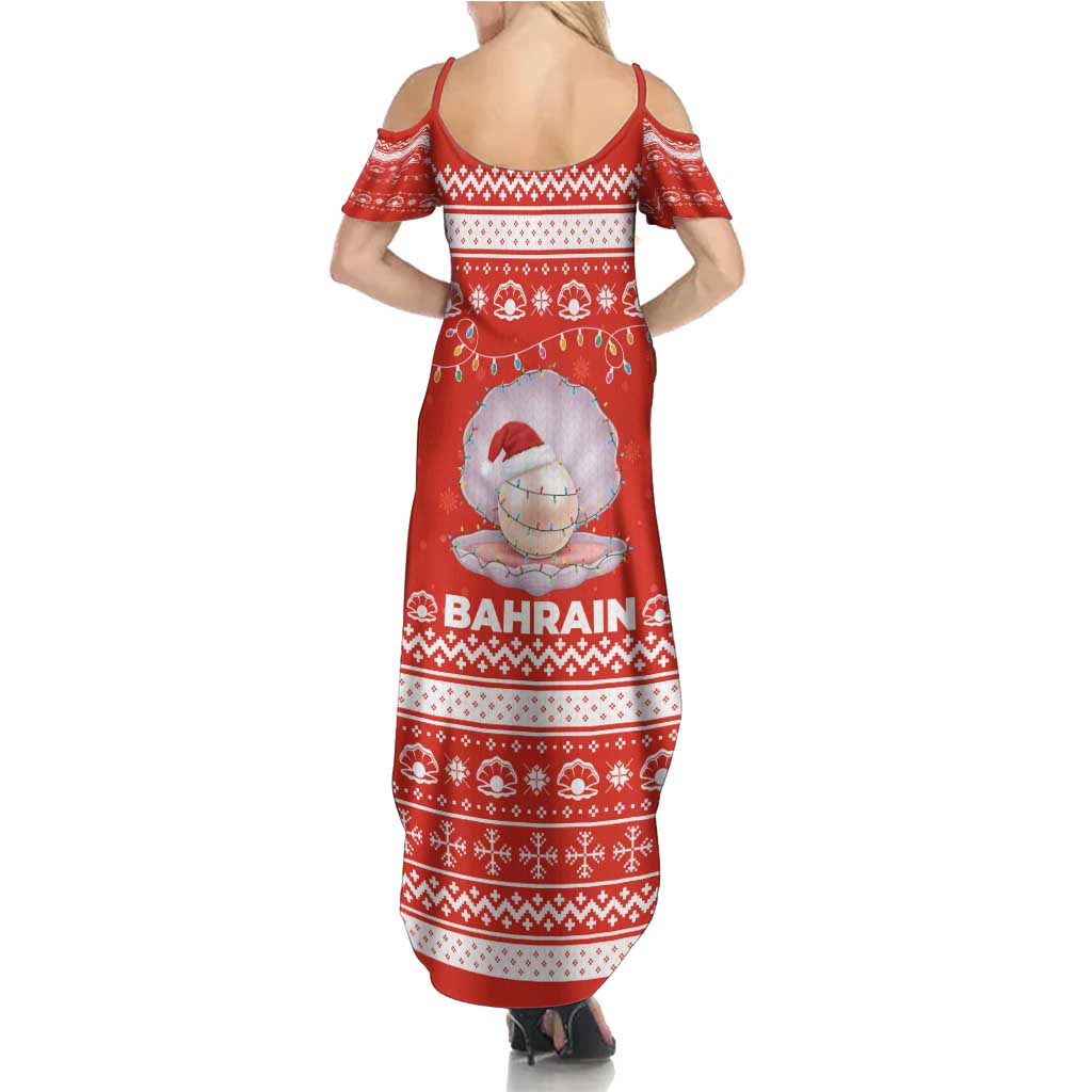 Bahrain Christmas Summer Maxi Dress with Pearl Shell Design Red Snowflake Pattern and Holiday Lights - Wonder Print Shop