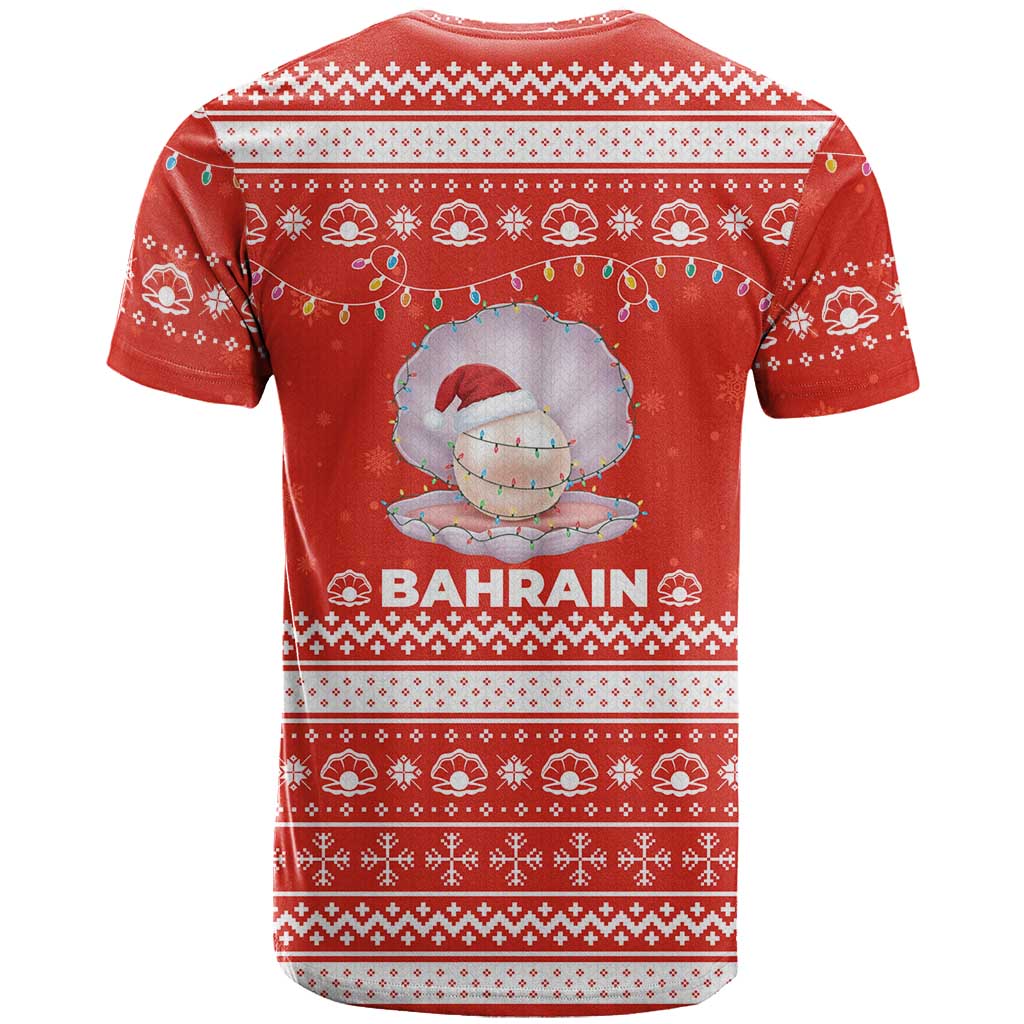Bahrain Christmas T Shirt with Pearl Shell Design Red Snowflake Pattern and Holiday Lights - Wonder Print Shop