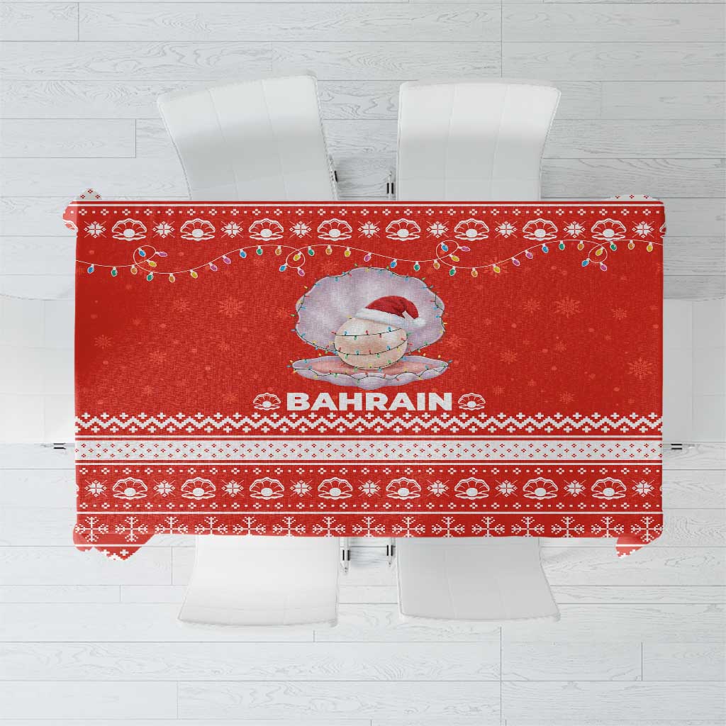 Bahrain Christmas Tablecloth with Pearl Shell Design Red Snowflake Pattern and Holiday Lights - Wonder Print Shop