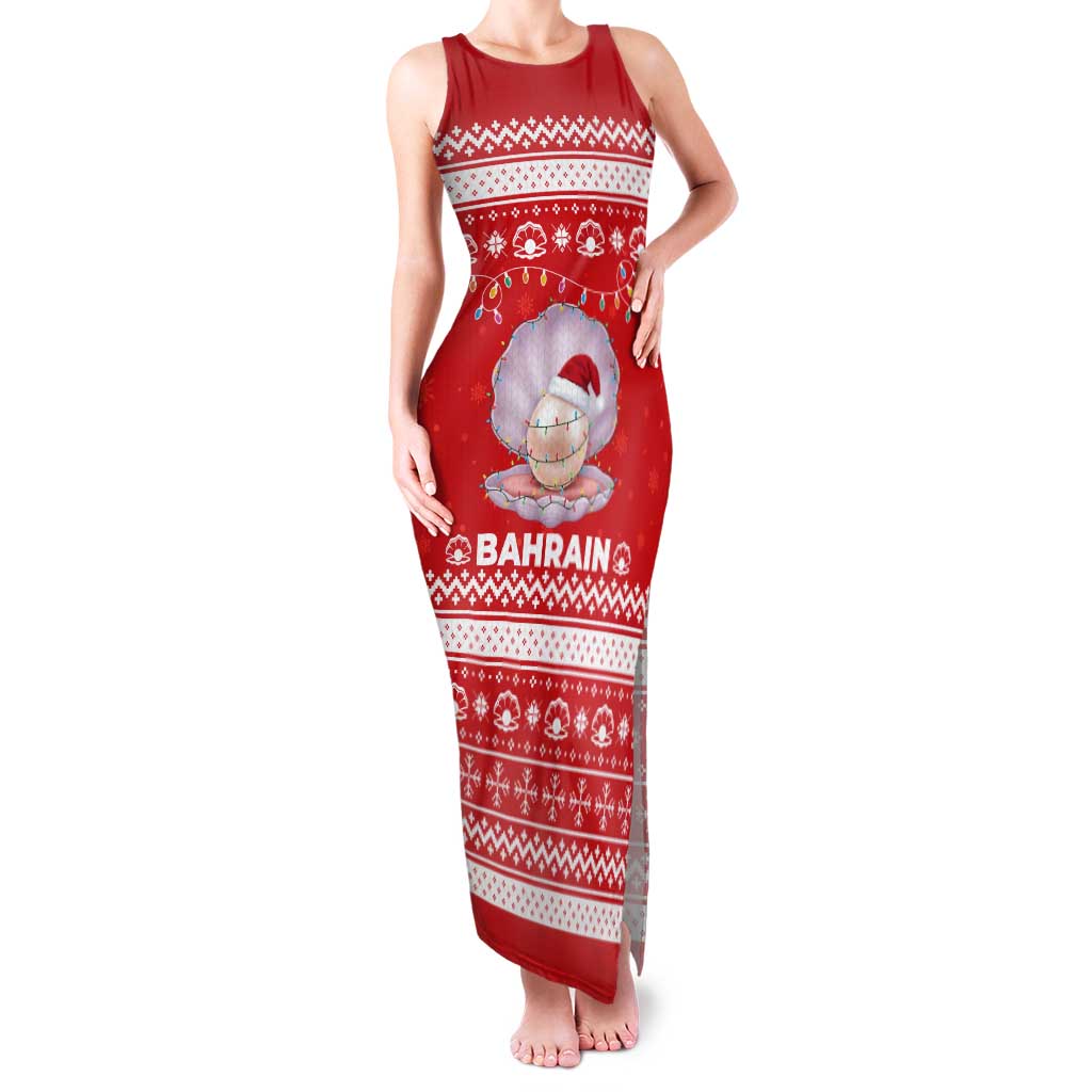 Bahrain Christmas Tank Maxi Dress with Pearl Shell Design Red Snowflake Pattern and Holiday Lights - Wonder Print Shop