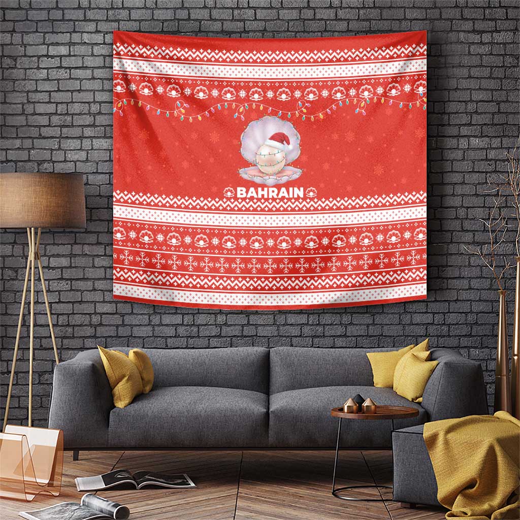 Bahrain Christmas Tapestry with Pearl Shell Design Red Snowflake Pattern and Holiday Lights - Wonder Print Shop