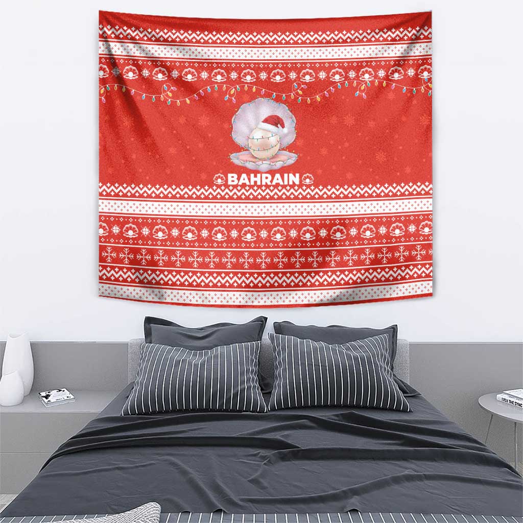 Bahrain Christmas Tapestry with Pearl Shell Design Red Snowflake Pattern and Holiday Lights - Wonder Print Shop