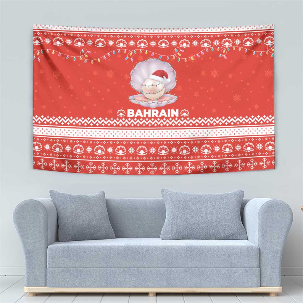 Bahrain Christmas Tapestry with Pearl Shell Design Red Snowflake Pattern and Holiday Lights - Wonder Print Shop