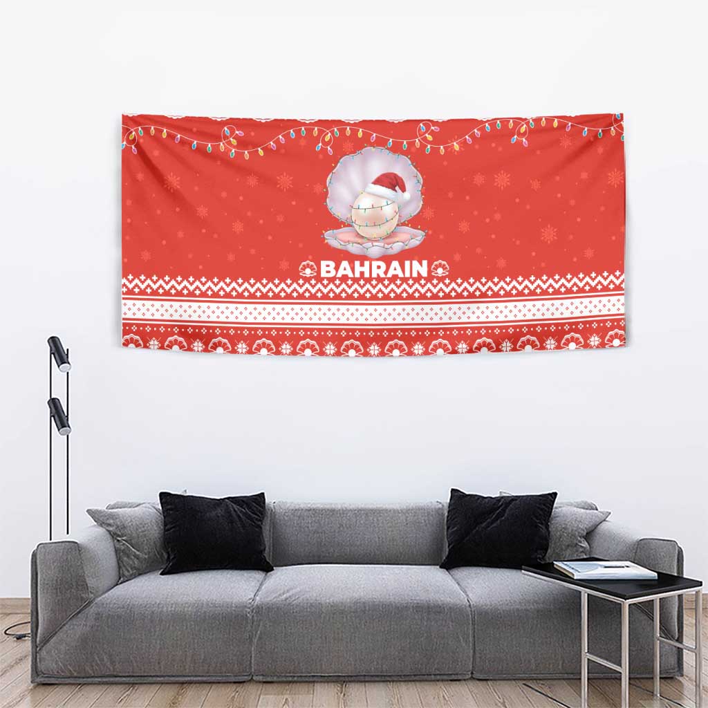 Bahrain Christmas Tapestry with Pearl Shell Design Red Snowflake Pattern and Holiday Lights - Wonder Print Shop
