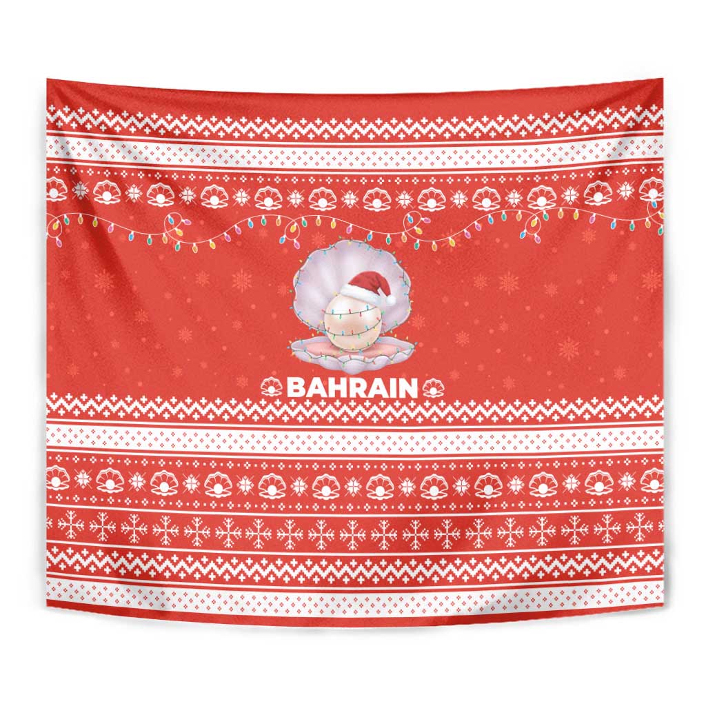 Bahrain Christmas Tapestry with Pearl Shell Design Red Snowflake Pattern and Holiday Lights - Wonder Print Shop