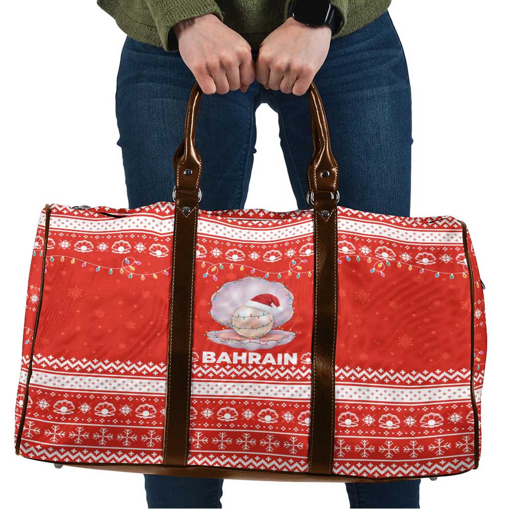 Bahrain Christmas Travel Bag with Pearl Shell Design Red Snowflake Pattern and Holiday Lights - Wonder Print Shop