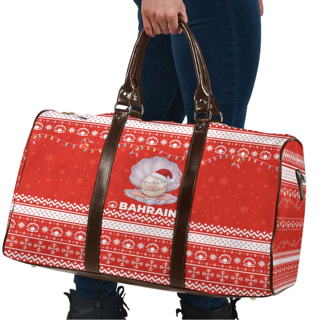 Bahrain Christmas Travel Bag with Pearl Shell Design Red Snowflake Pattern and Holiday Lights - Wonder Print Shop