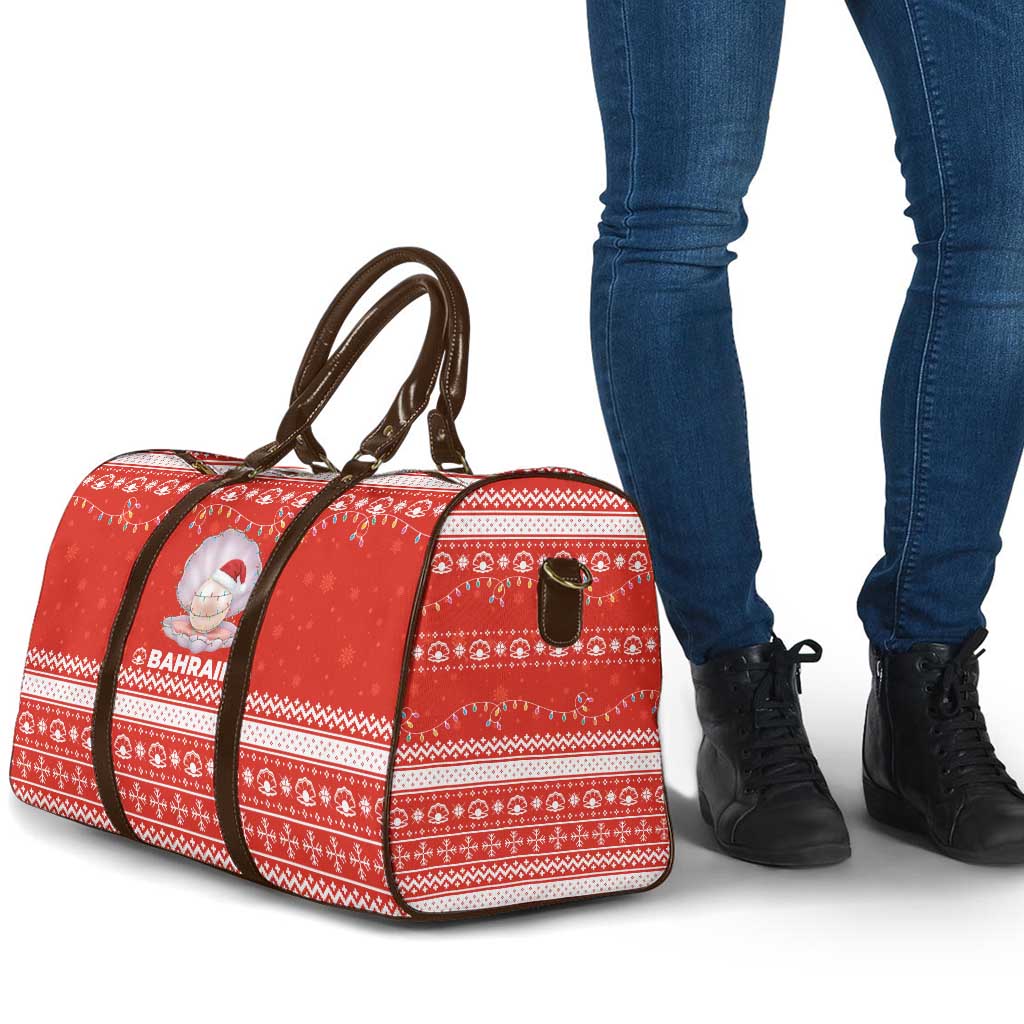 Bahrain Christmas Travel Bag with Pearl Shell Design Red Snowflake Pattern and Holiday Lights - Wonder Print Shop