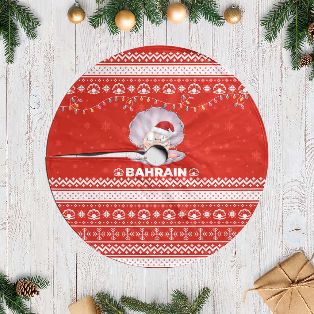 Bahrain Christmas Tree Skirt with Pearl Shell Design Red Snowflake Pattern and Holiday Lights - Wonder Print Shop