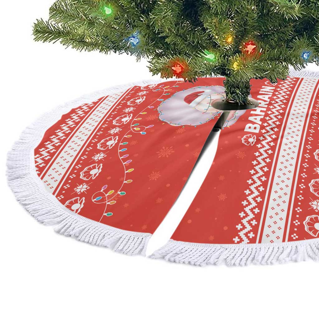 Bahrain Christmas Tree Skirt with Pearl Shell Design Red Snowflake Pattern and Holiday Lights - Wonder Print Shop
