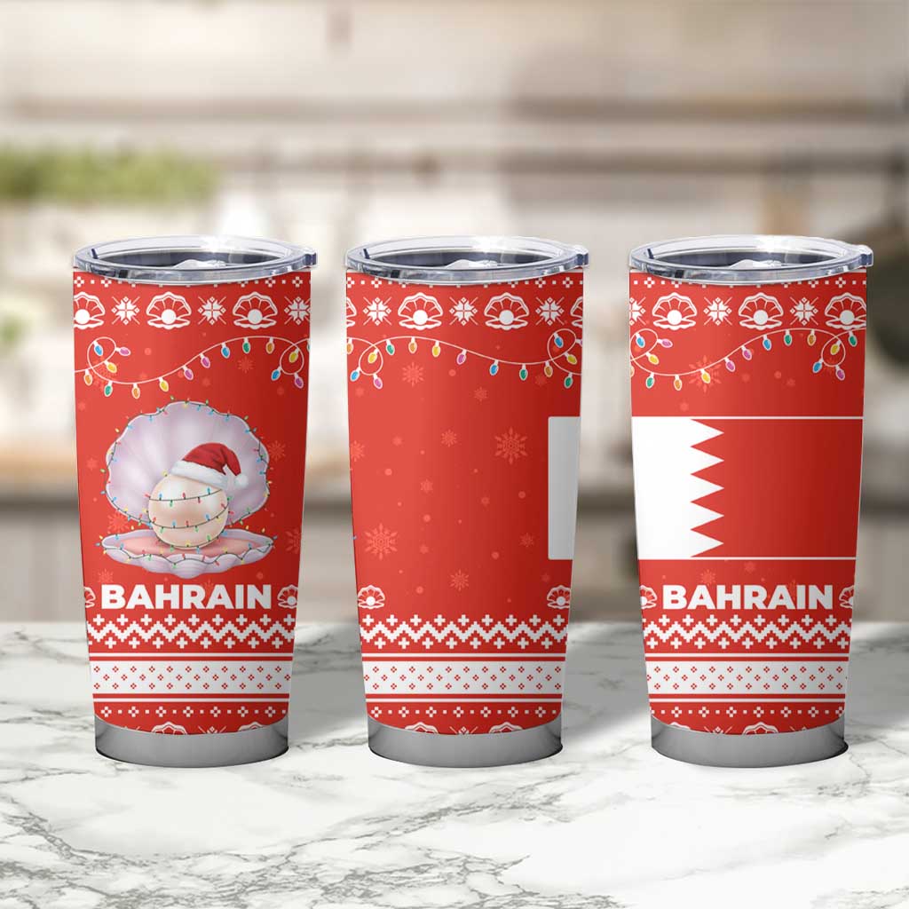 Bahrain Christmas Tumbler Cup with Pearl Shell Design Red Snowflake Pattern and Holiday Lights - Wonder Print Shop