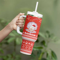Bahrain Christmas Tumbler With Handle with Pearl Shell Design Red Snowflake Pattern and Holiday Lights - Wonder Print Shop