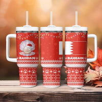Bahrain Christmas Tumbler With Handle with Pearl Shell Design Red Snowflake Pattern and Holiday Lights - Wonder Print Shop