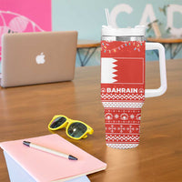 Bahrain Christmas Tumbler With Handle with Pearl Shell Design Red Snowflake Pattern and Holiday Lights - Wonder Print Shop